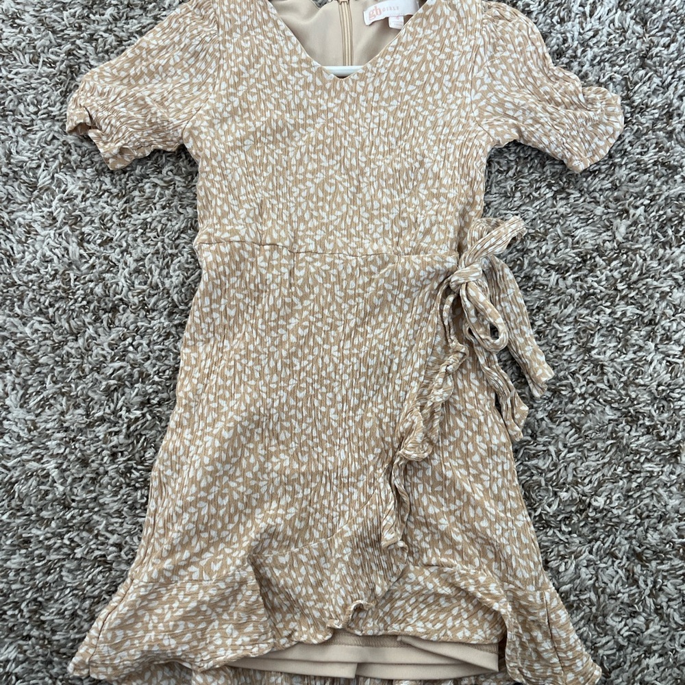 GB Girls Beige Patterned Casual Dress
